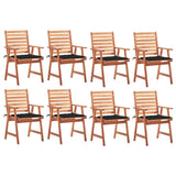 Chaises à manger d'extérieur lot de 8 et coussins Acacia massif