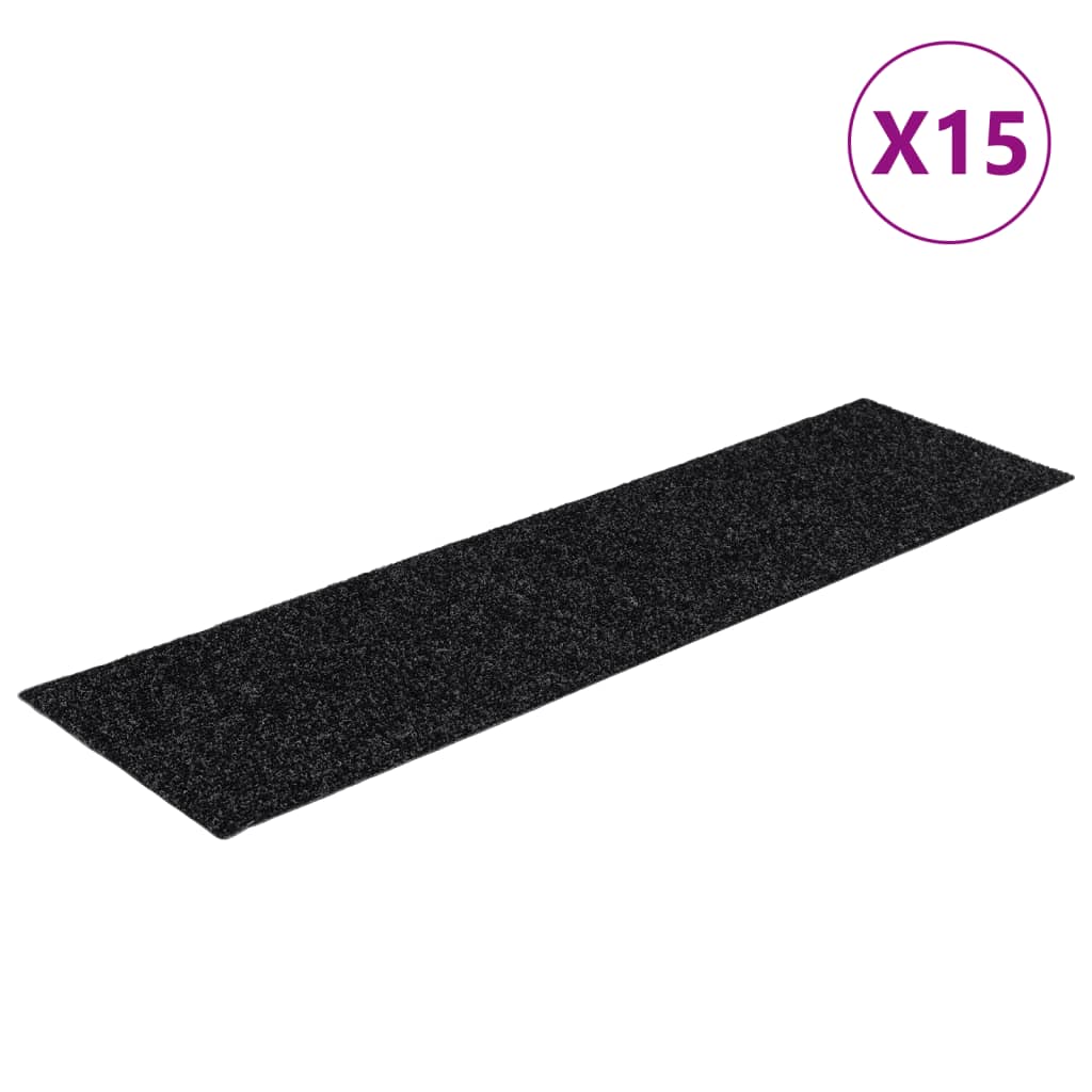 Tapis d'escalier autocollants Rectangulaire 15 pcs 76x20cm Noir