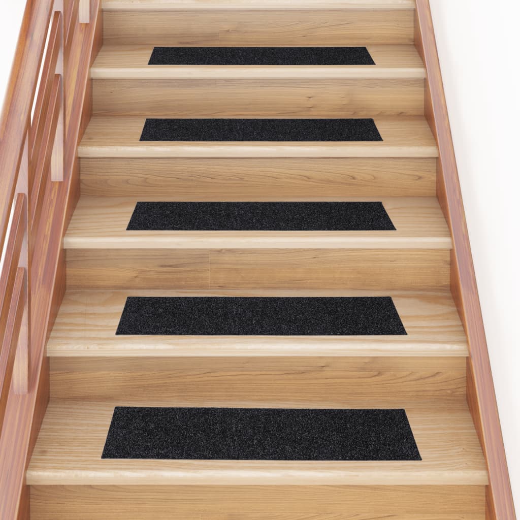 Tapis d'escalier autocollants Rectangulaire 15 pcs 76x20cm Noir