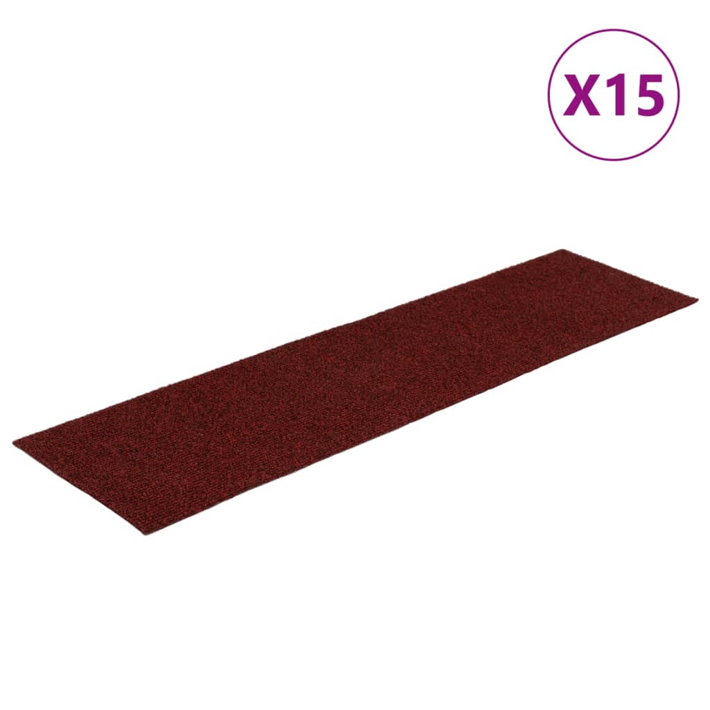 Tapis d'escalier autocollants Rectangulaire 15pcs 76x20cm Rouge