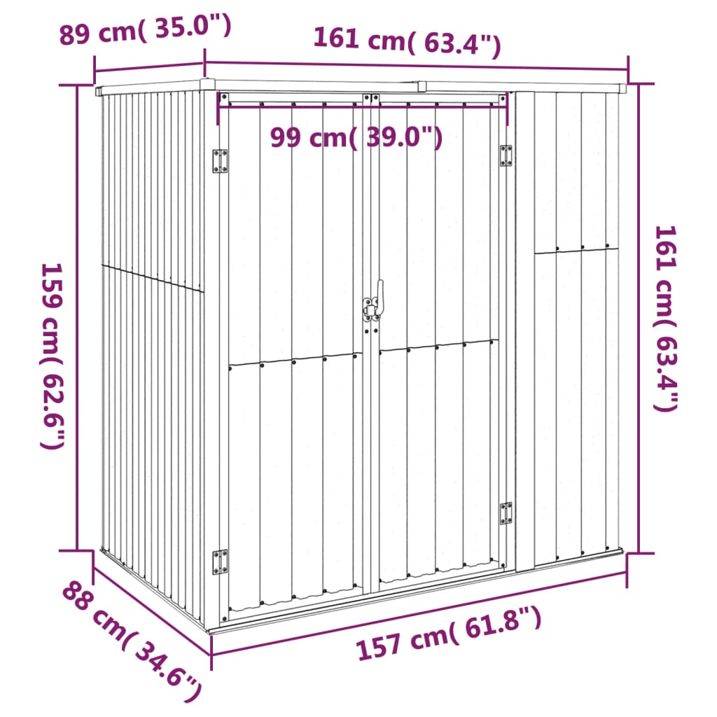 Abri à outils de jardin vert 161x89x161 cm acier galvanisé