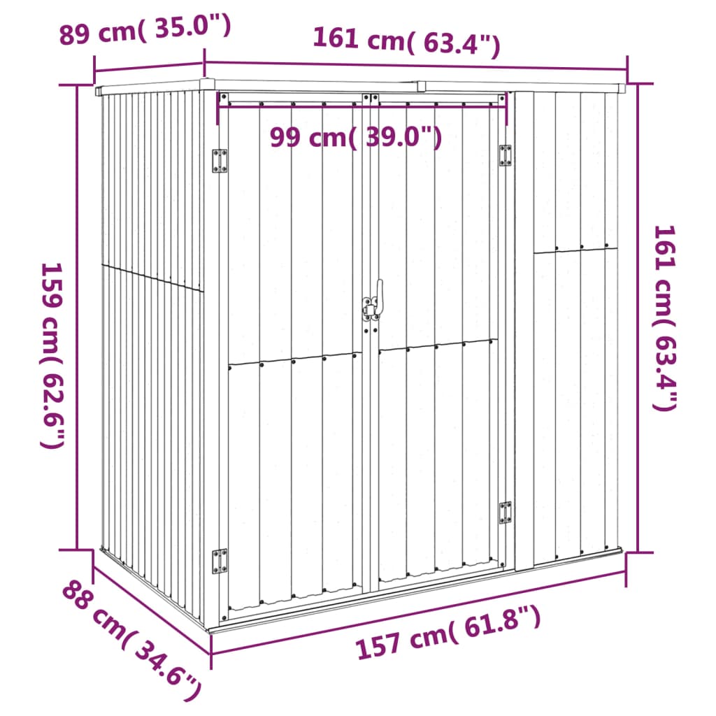 Brown garden tool shed 161x89x161 cm galvanized steel