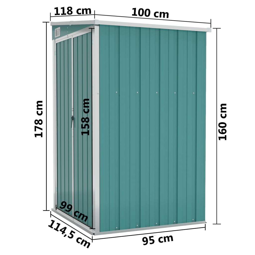 Remise de jardin murale Vert 118x100x178 cm Acier galvanisé