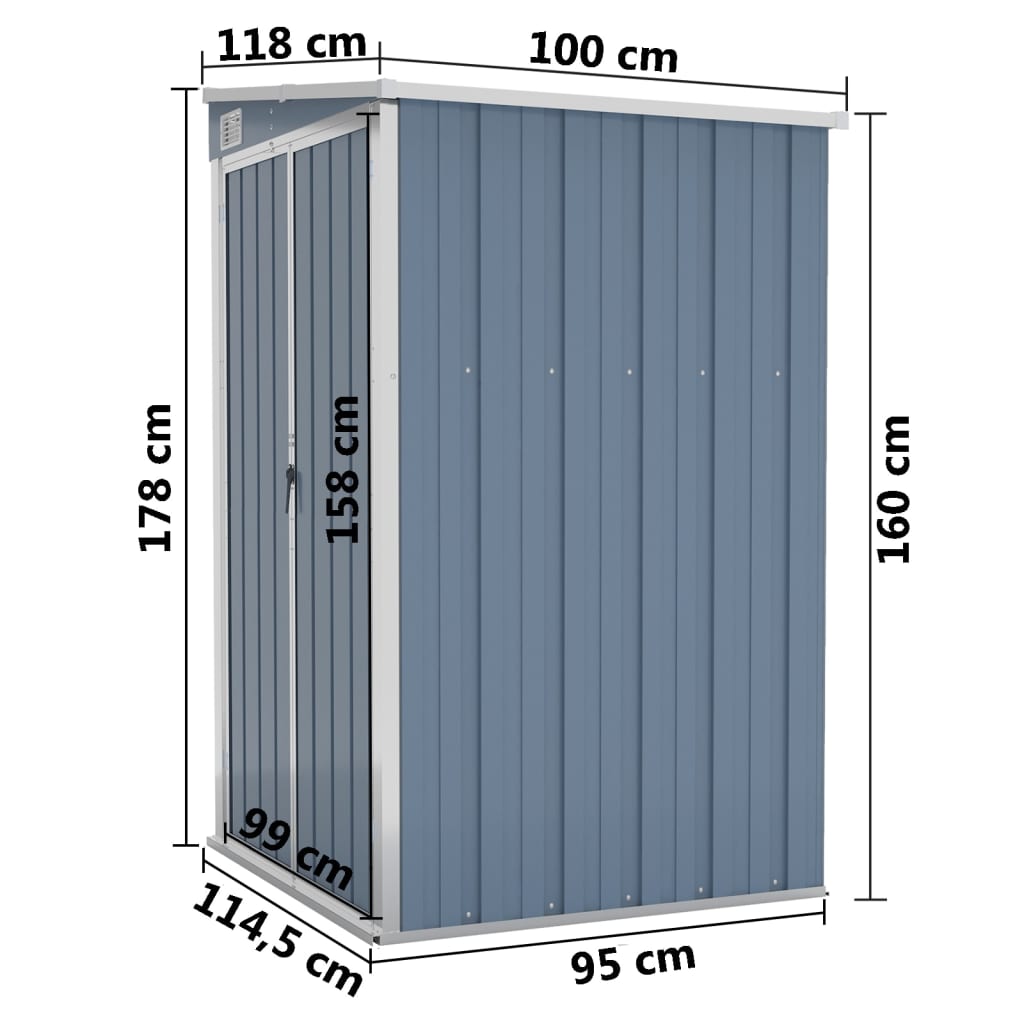 Remise de jardin murale Gris 118x100x178 cm Acier galvanisé