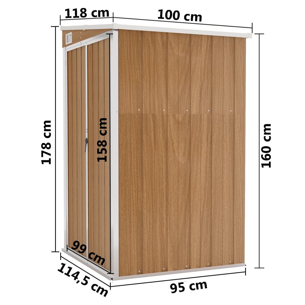 Remise de jardin murale Marron 118x100x178 cm Acier galvanisé