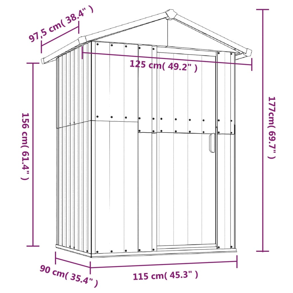 Abri de jardin Gris 126x97,5x177 cm Acier galvanisé