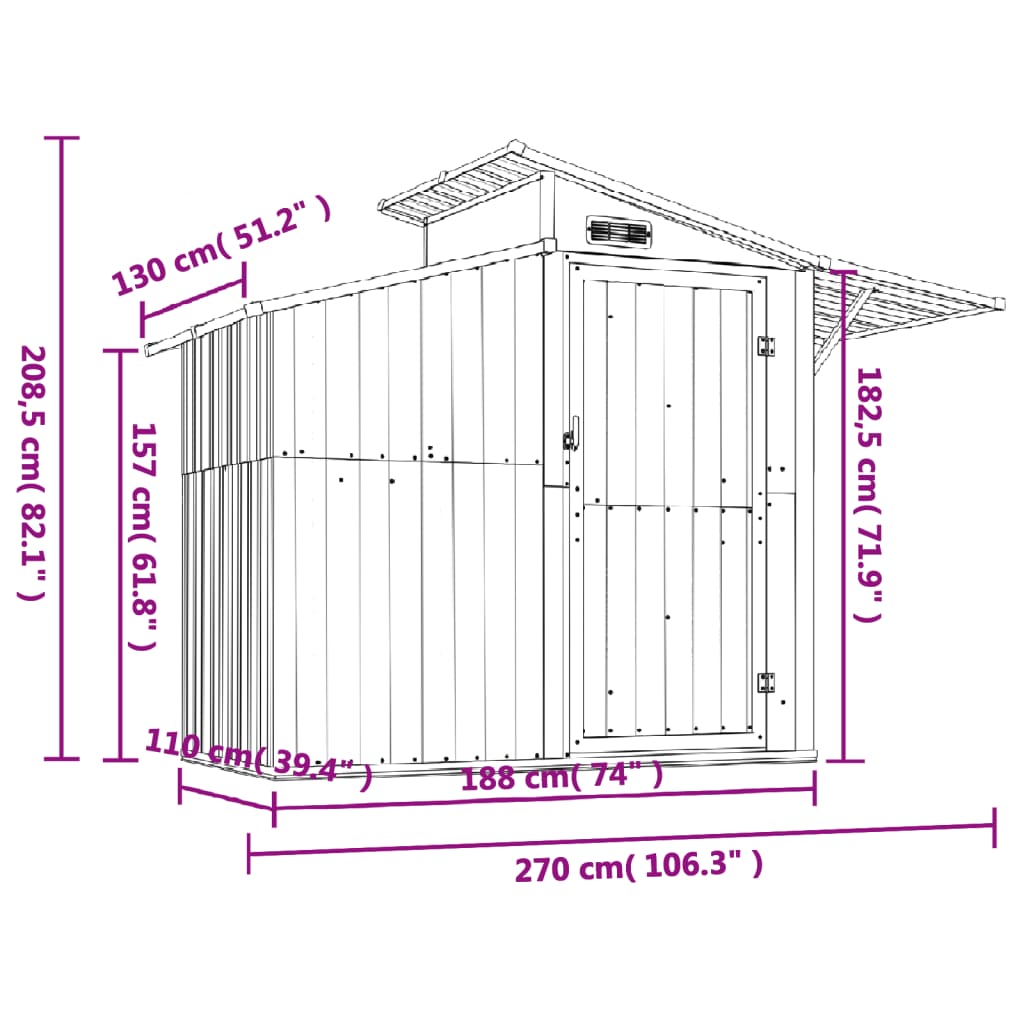 Abri de Jardin Vert 270x130x208,5 cm Acier Galvanisé