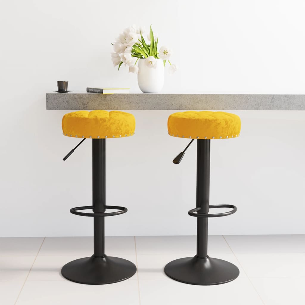 Tabourets de bar lot de 2 Jaune moutarde Velours