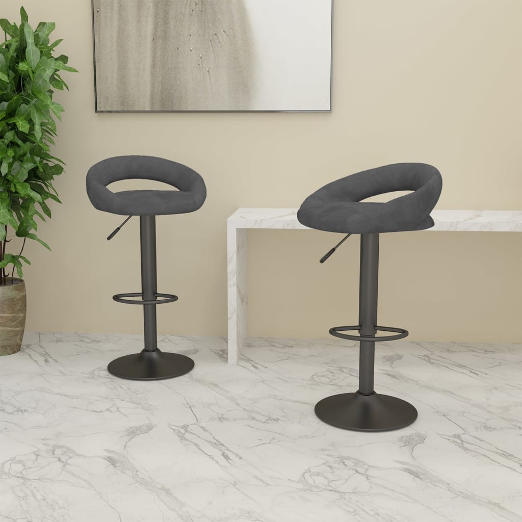 Tabourets de bar lot de 2 gris foncé velours