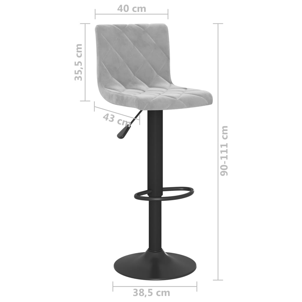 Tabourets de bar lot de 2 Gris clair Velours