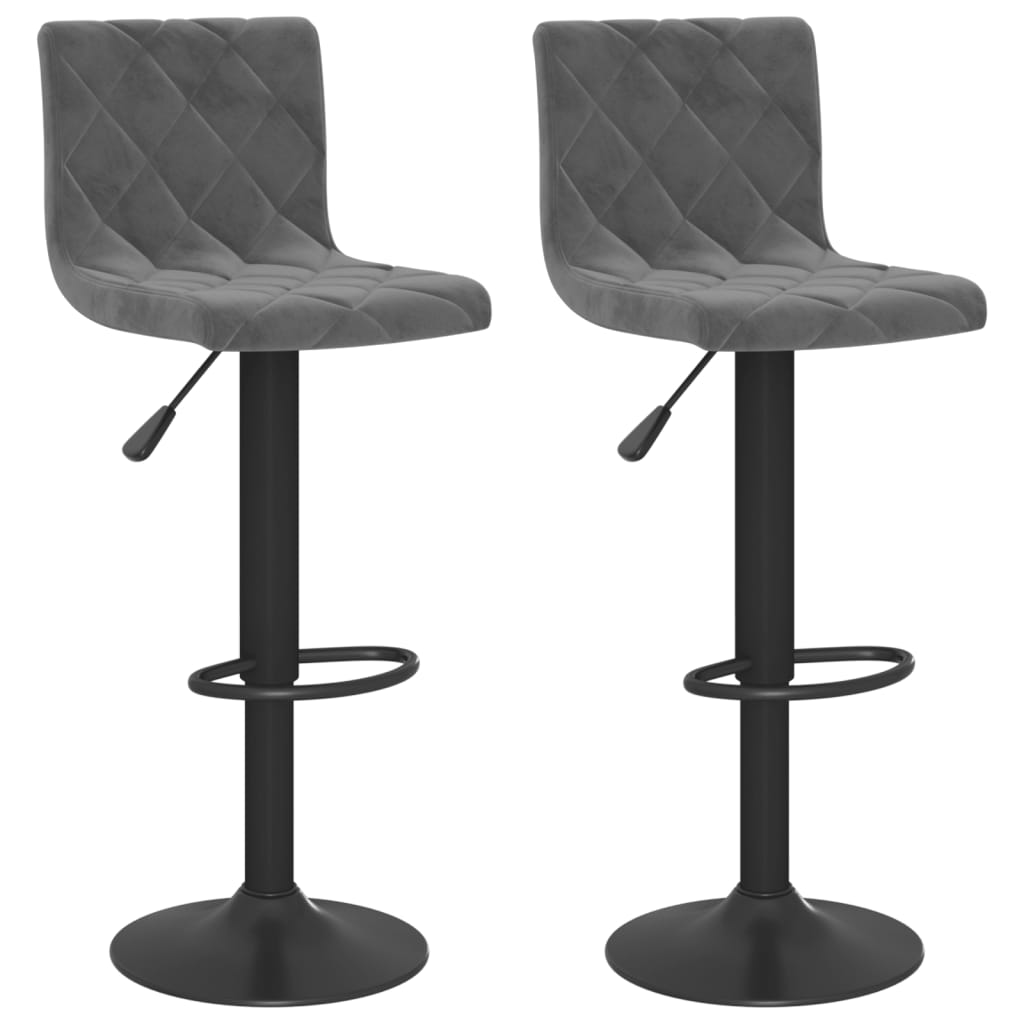 Tabourets de bar lot de 2 Gris foncé Velours