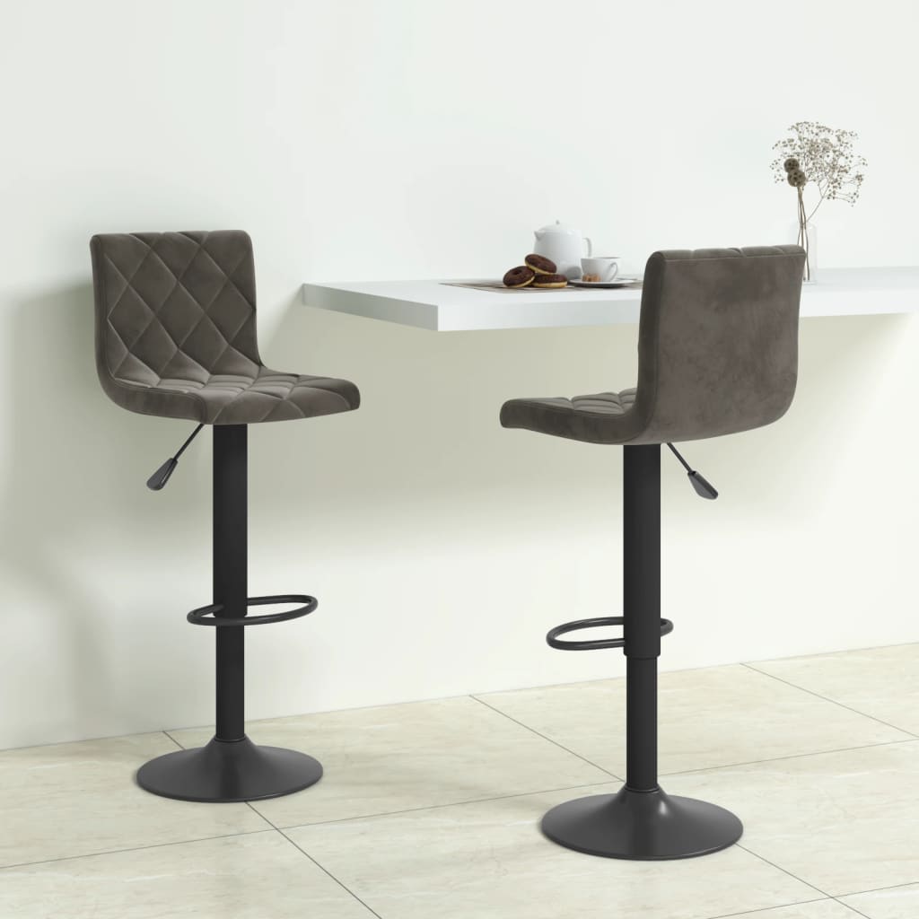 Tabourets de bar lot de 2 Gris foncé Velours