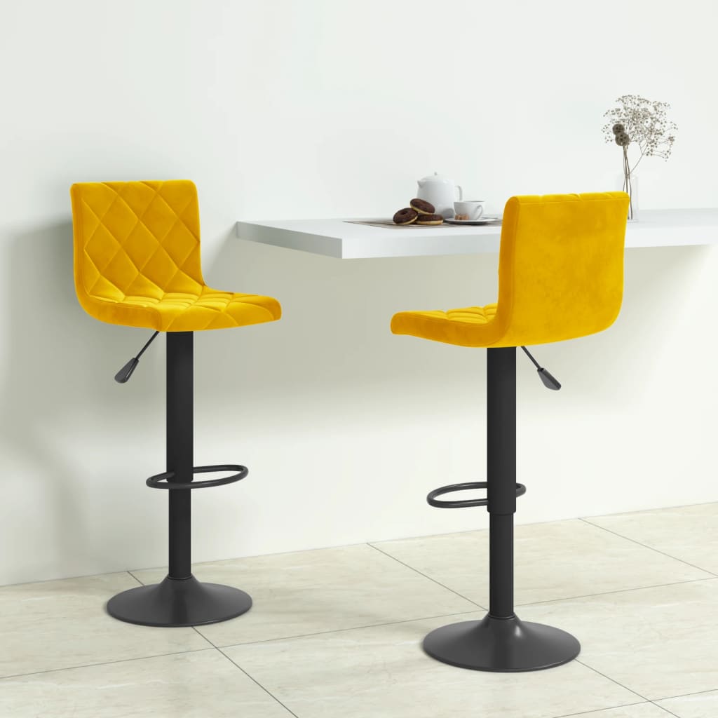 Tabourets de bar lot de 2 Jaune moutarde Velours