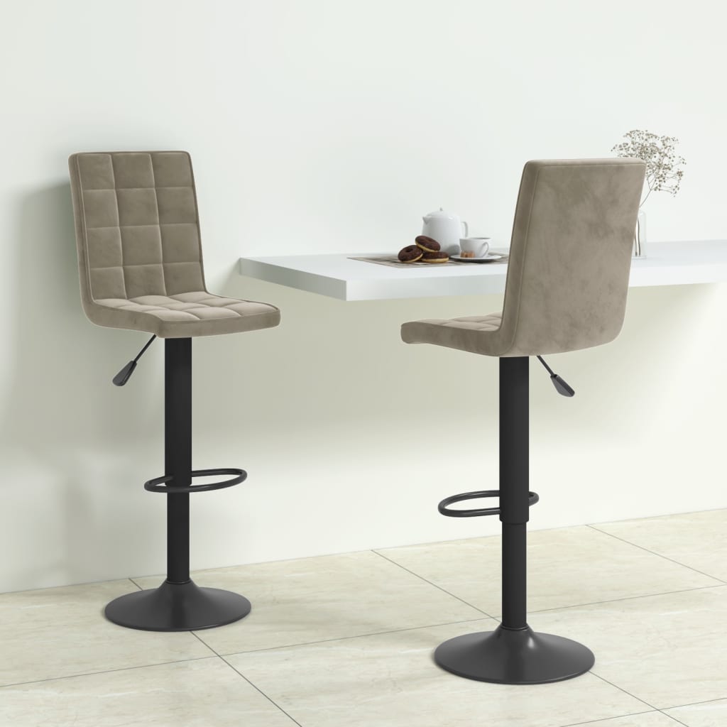 Tabourets de bar lot de 2 gris clair velours