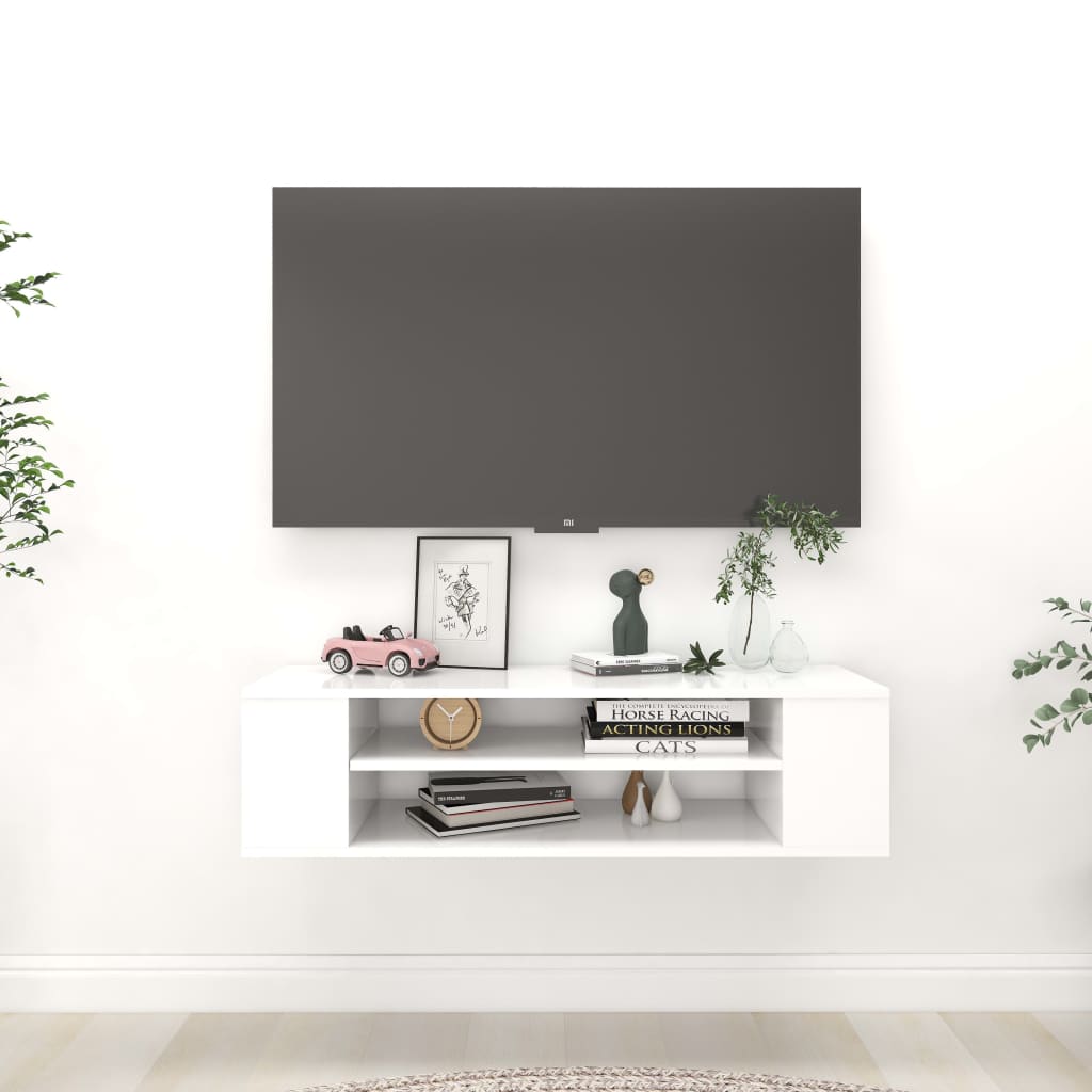 Meuble TV suspendu Blanc 100x30x26,5 cm Bois d’ingénierie