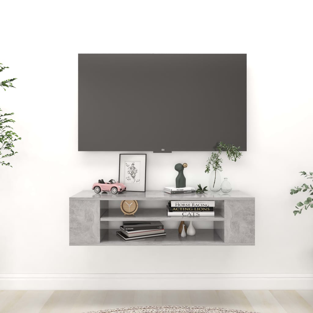 Meuble TV suspendu Gris béton 100x30x26,5 cm Bois d’ingénierie