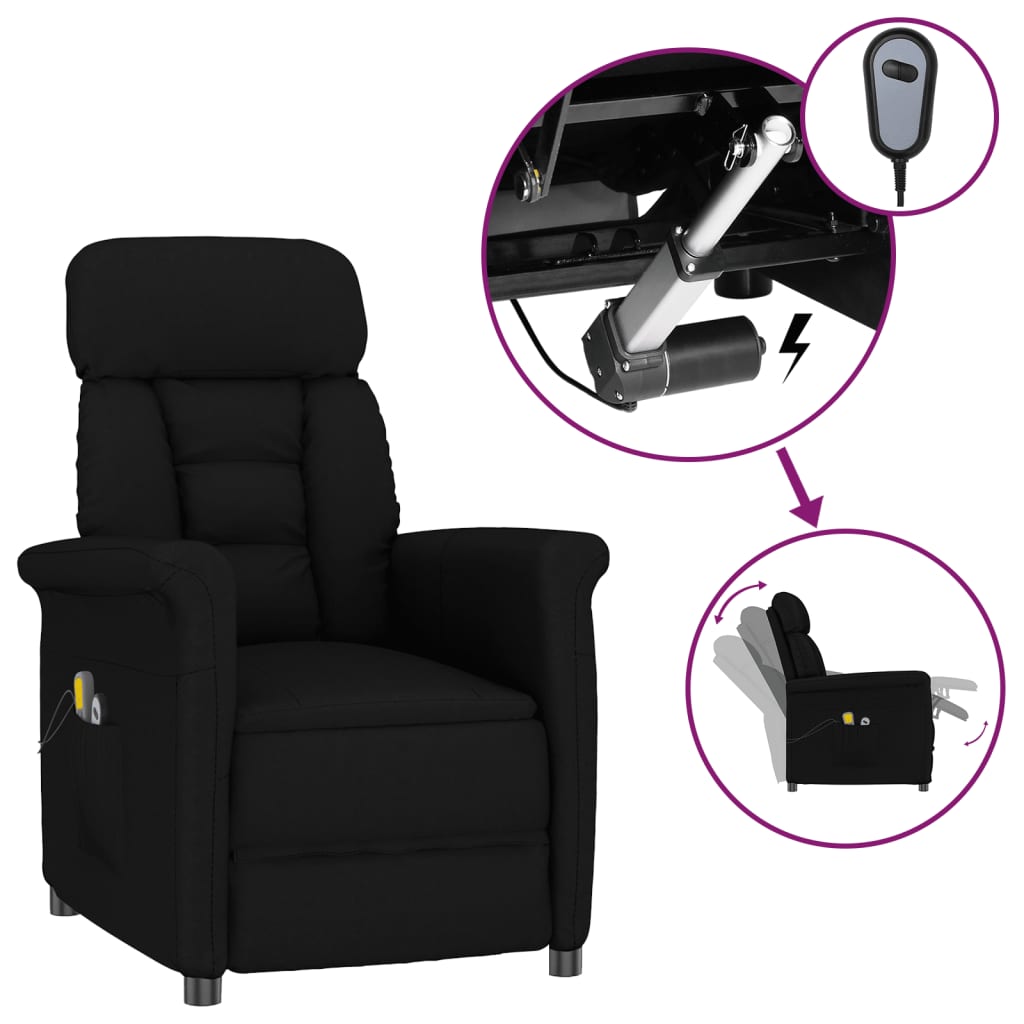 Fauteuil électrique de massage Noir Similicuir daim