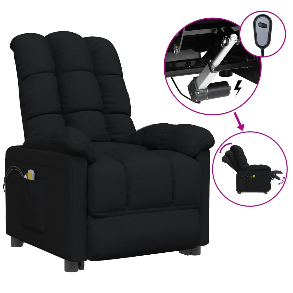 Fauteuil électrique de massage Noir Tissu