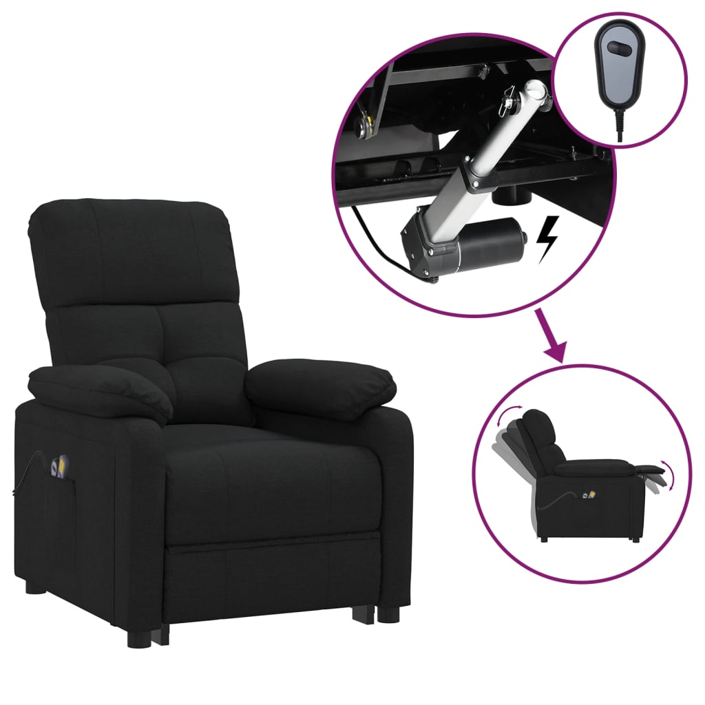 Fauteuil électrique de massage Noir Tissu