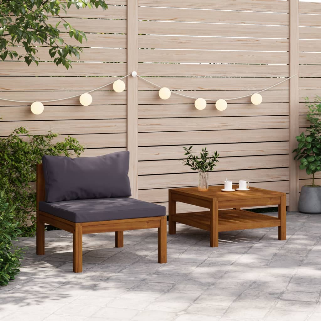 Salon de jardin 2 pcs avec coussins gris foncé Bois d'acacia