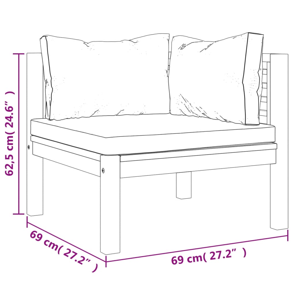 Canapé d'angle sectionnel et coussin blanc crème Bois d'acacia