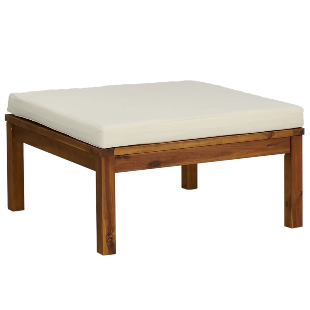 Repose-pied avec coussin blanc crème Bois d'acacia massif