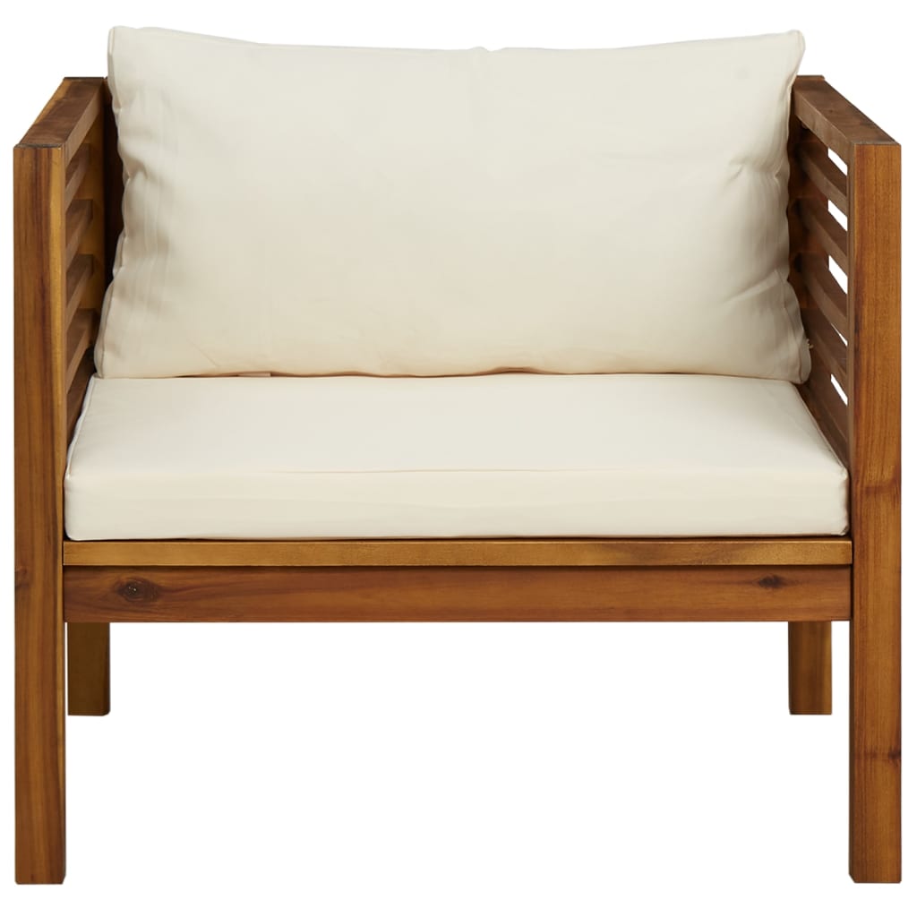 Chaise de jardin avec coussins blanc crème Bois d'acacia massif