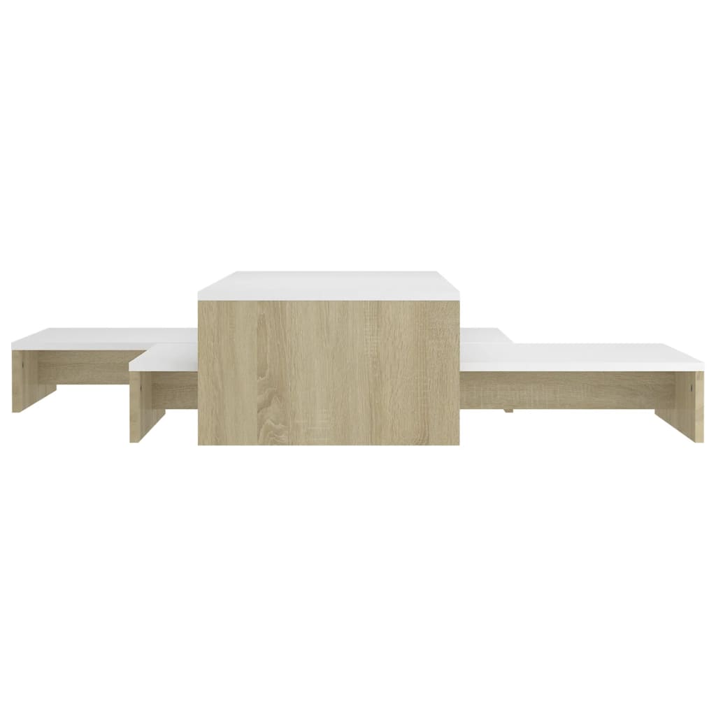 Ensemble de tables basses gigognes Blanc chêne 100x100x26,5 cm