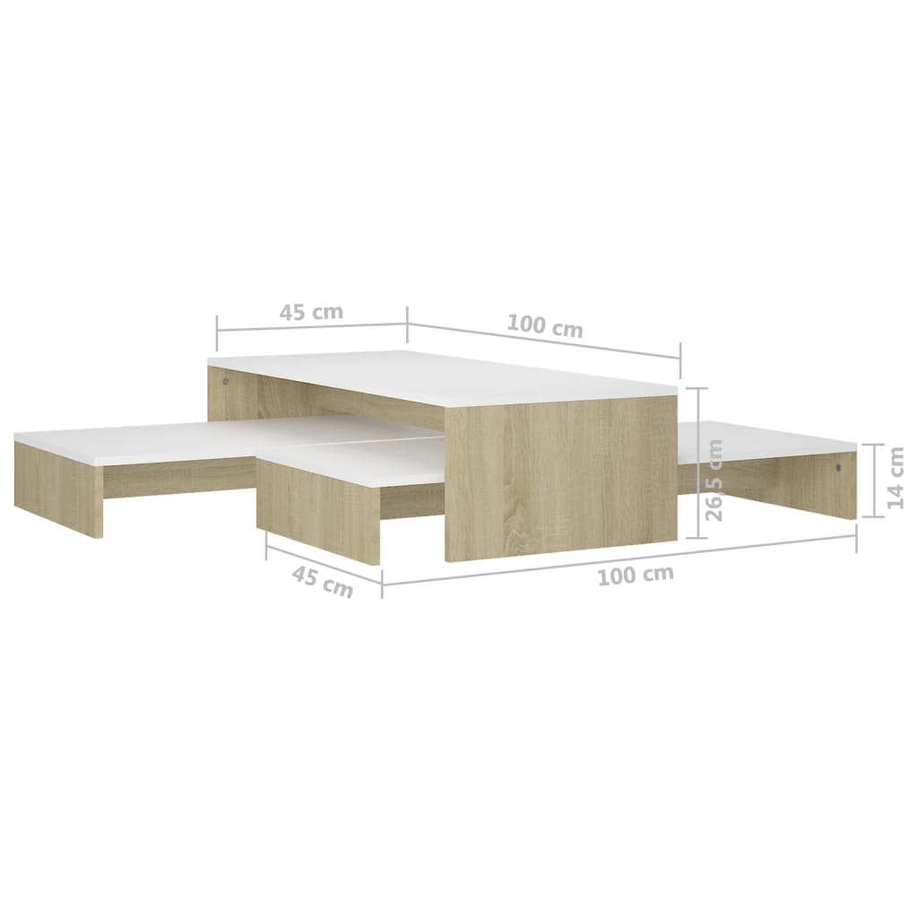 Ensemble de tables basses gigognes Blanc chêne 100x100x26,5 cm