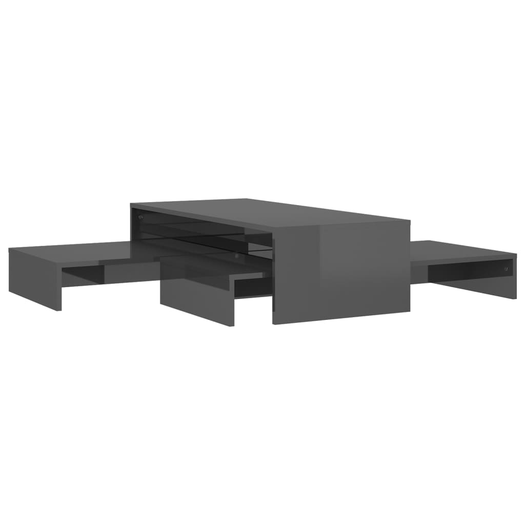 Set of nesting coffee tables in glossy grey 100x100x26.5cm