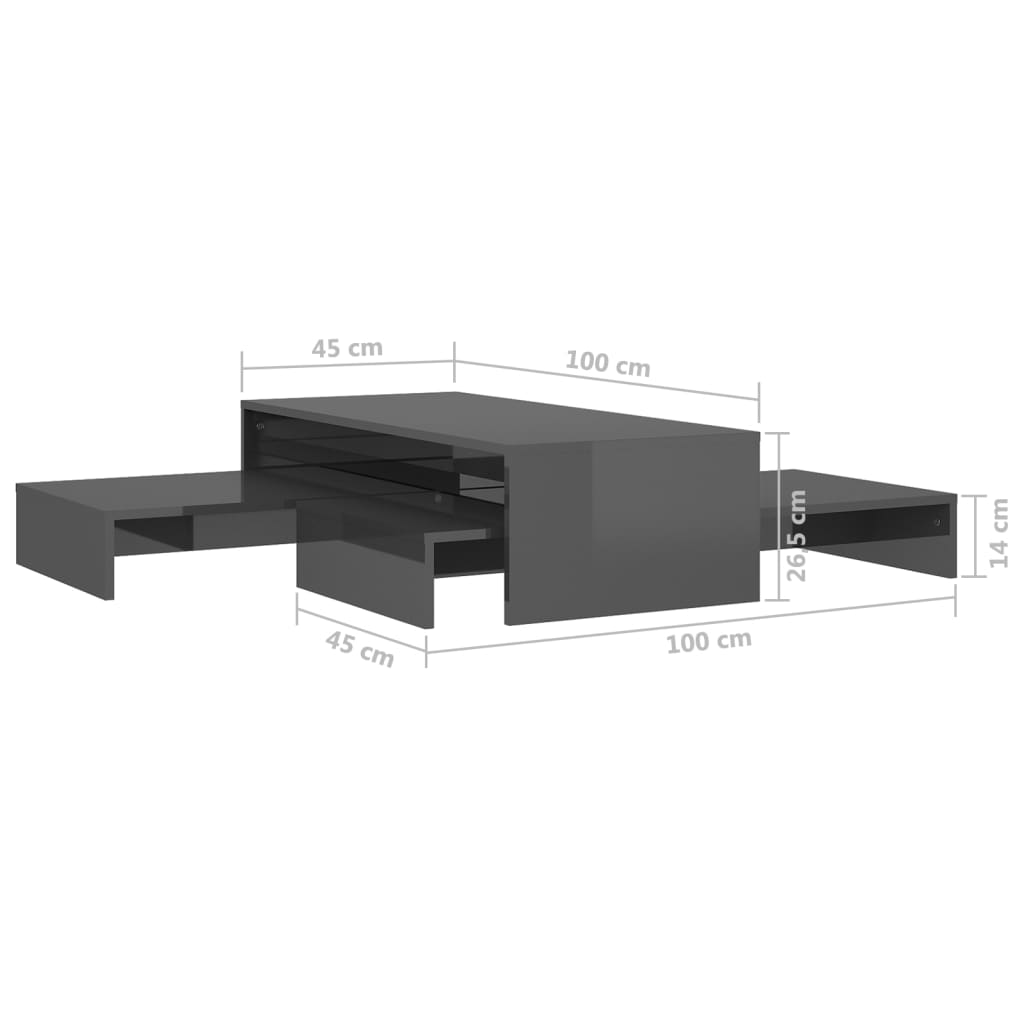 Ensemble de tables basses gigognes gris brillant 100x100x26,5cm