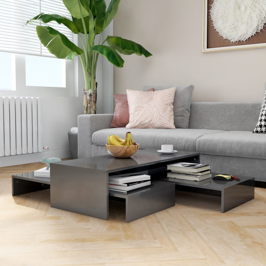 Set of nesting coffee tables in glossy grey 100x100x26.5cm