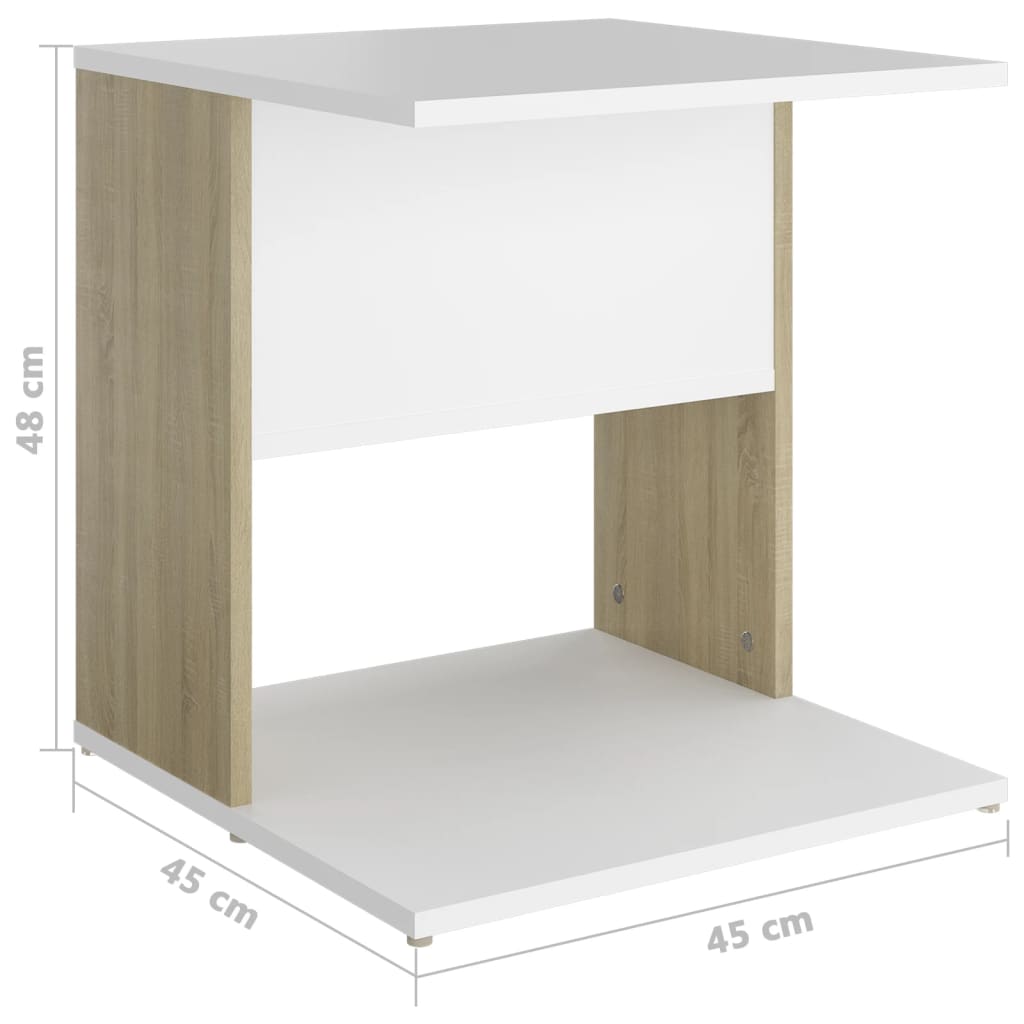 Table d'appoint blanc et chêne sonoma bois d'ingénierie