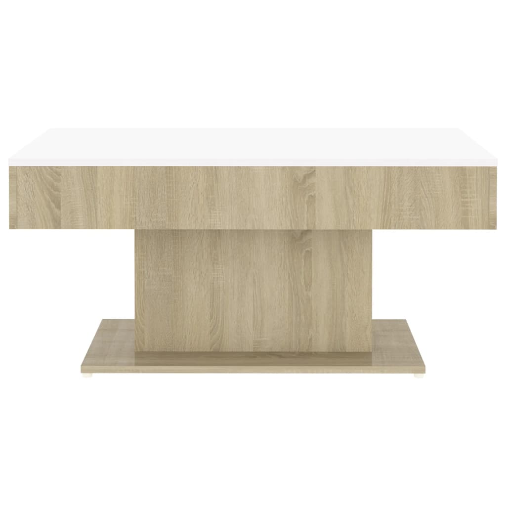 Table basse blanc et chêne sonoma 96x50x45 cm bois d'ingénierie