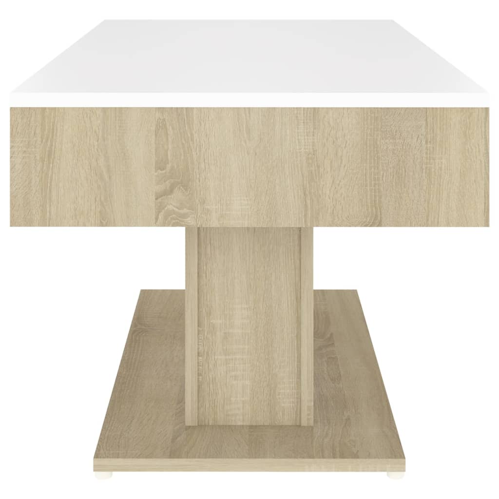 Table basse blanc et chêne sonoma 96x50x45 cm bois d'ingénierie