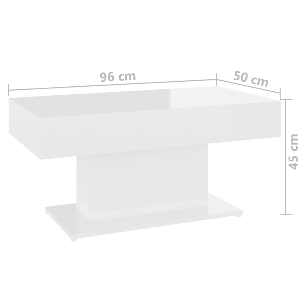 Table basse blanc brillant 96x50x45 cm bois d'ingénierie