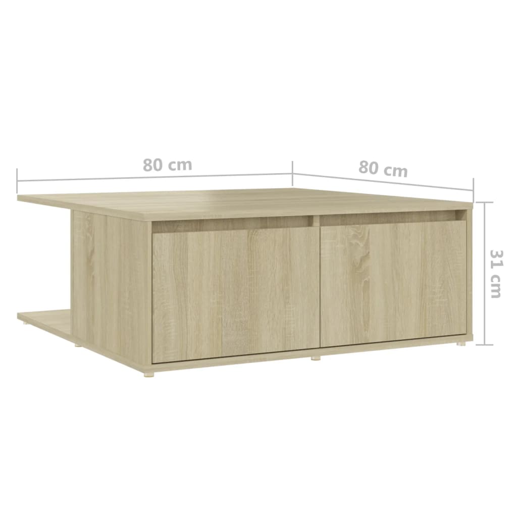 Table basse chêne sonoma 80x80x31 cm bois d'ingénierie