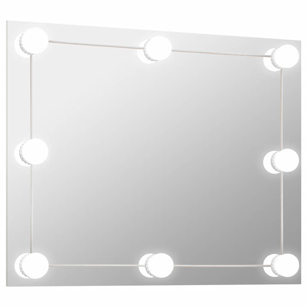 Miroir mural sans cadre avec lampes LED Rectangulaire Verre