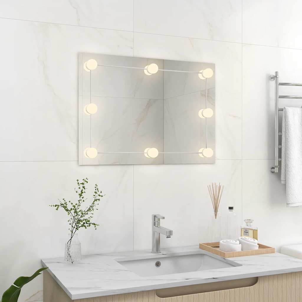 Miroir mural sans cadre avec lampes LED Rectangulaire Verre