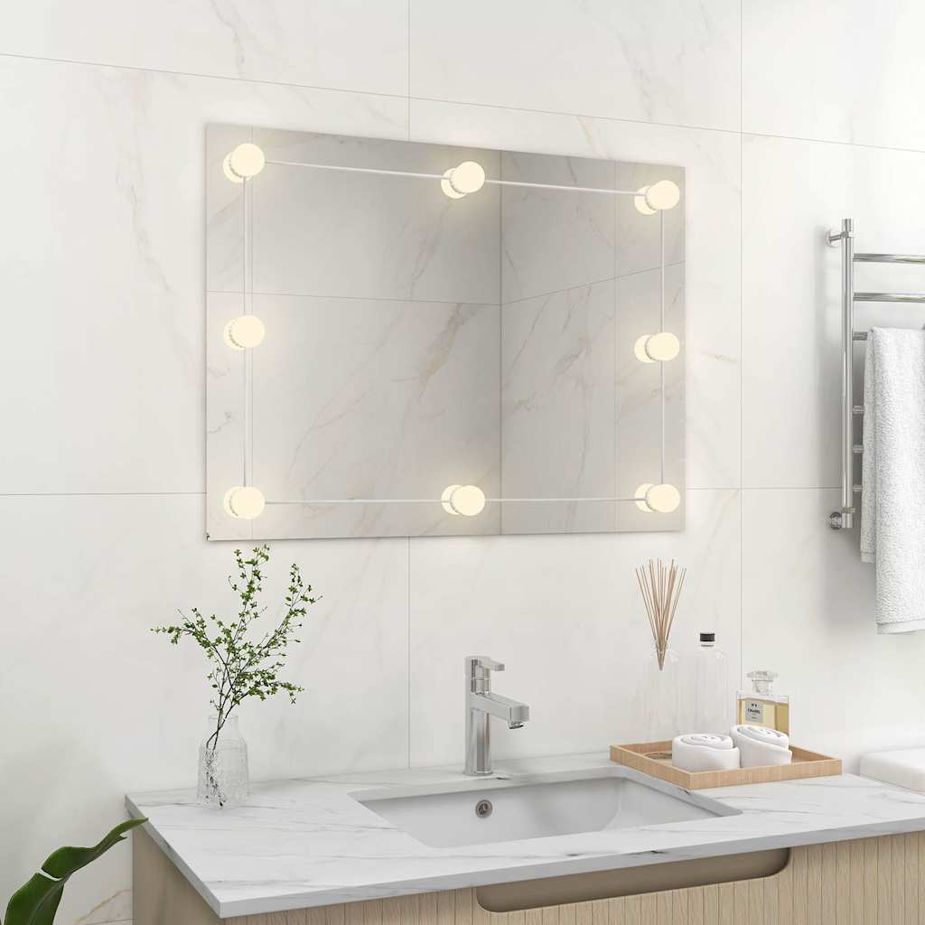 Miroir mural sans cadre avec lampes LED Rectangulaire Verre