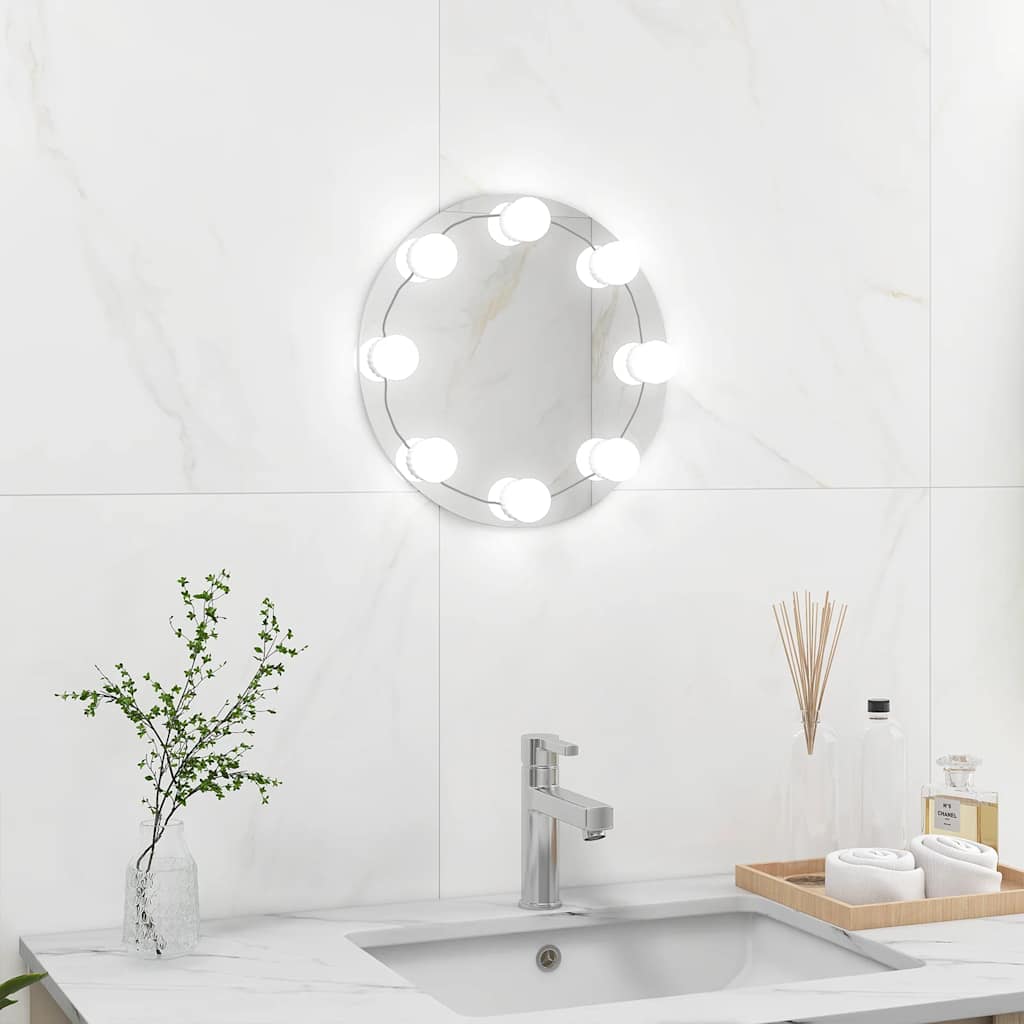 Miroir mural sans cadre avec lampes LED Rond Verre