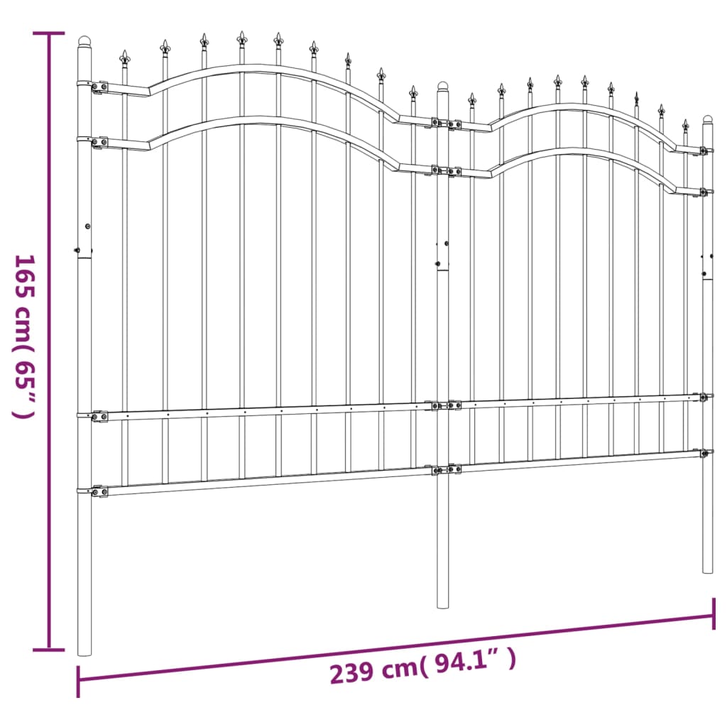 Gartenzaun mit Lanzenspitze Schwarz 165 cm