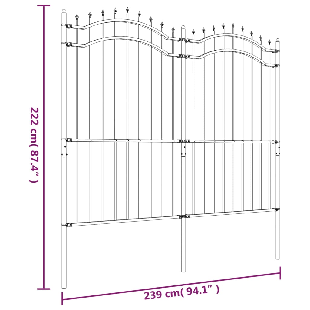 Clôture de jardin avec sommet de lance Noir 222 cm