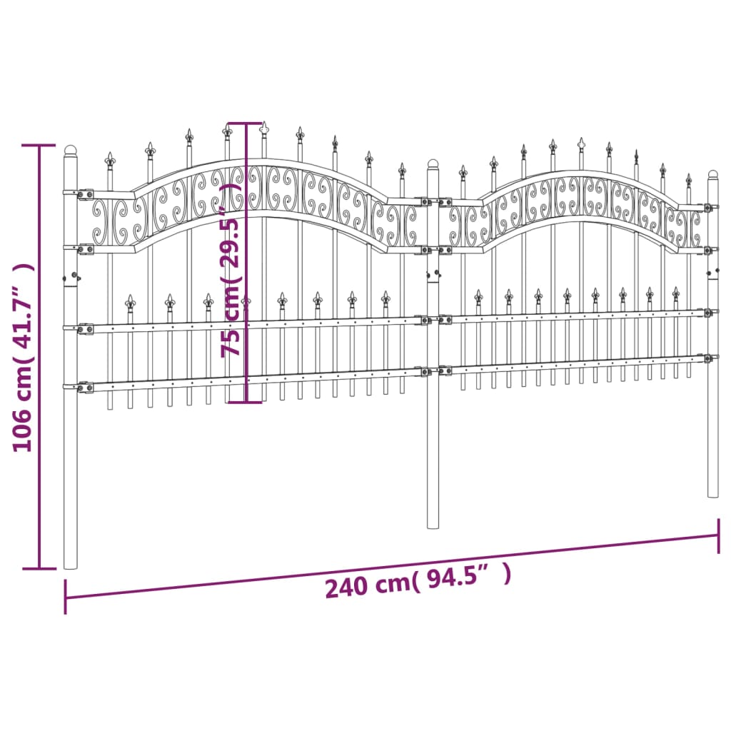 Clôture de jardin avec sommet de lance Noir 115 cm