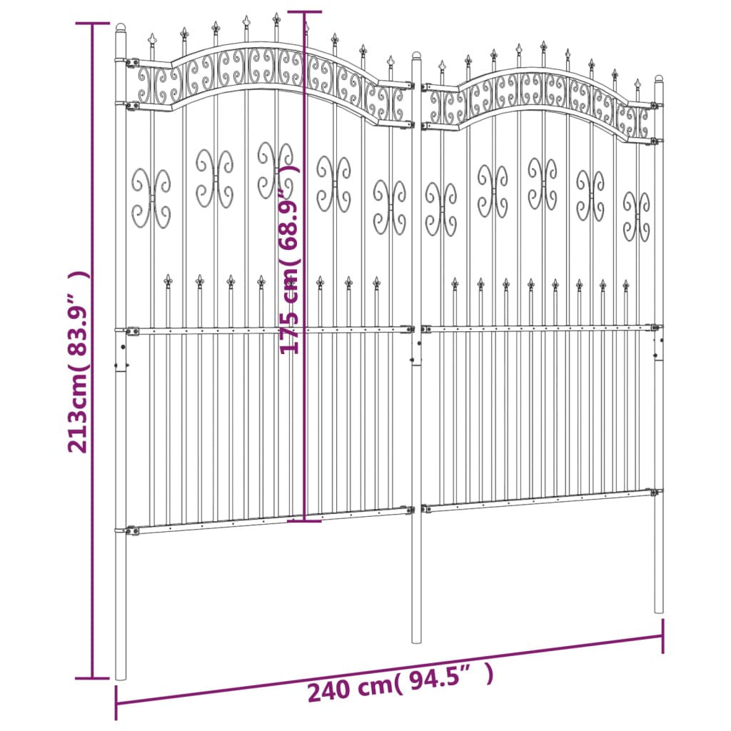 Clôture de jardin avec sommet de lance Noir 222 cm