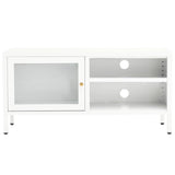 Meuble TV Blanc 90x30x44 cm Acier et verre