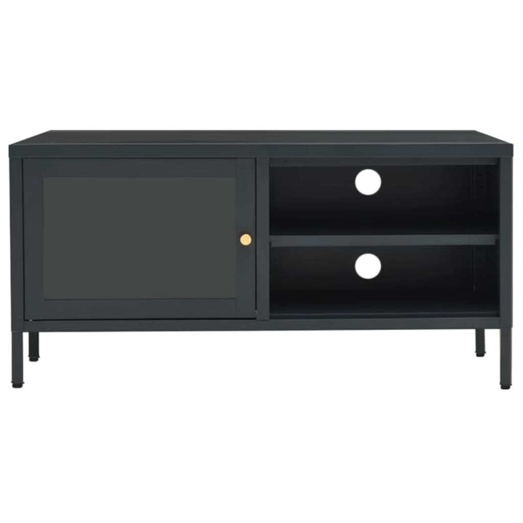 Meuble TV Anthracite 90x30x44 cm Acier et verre