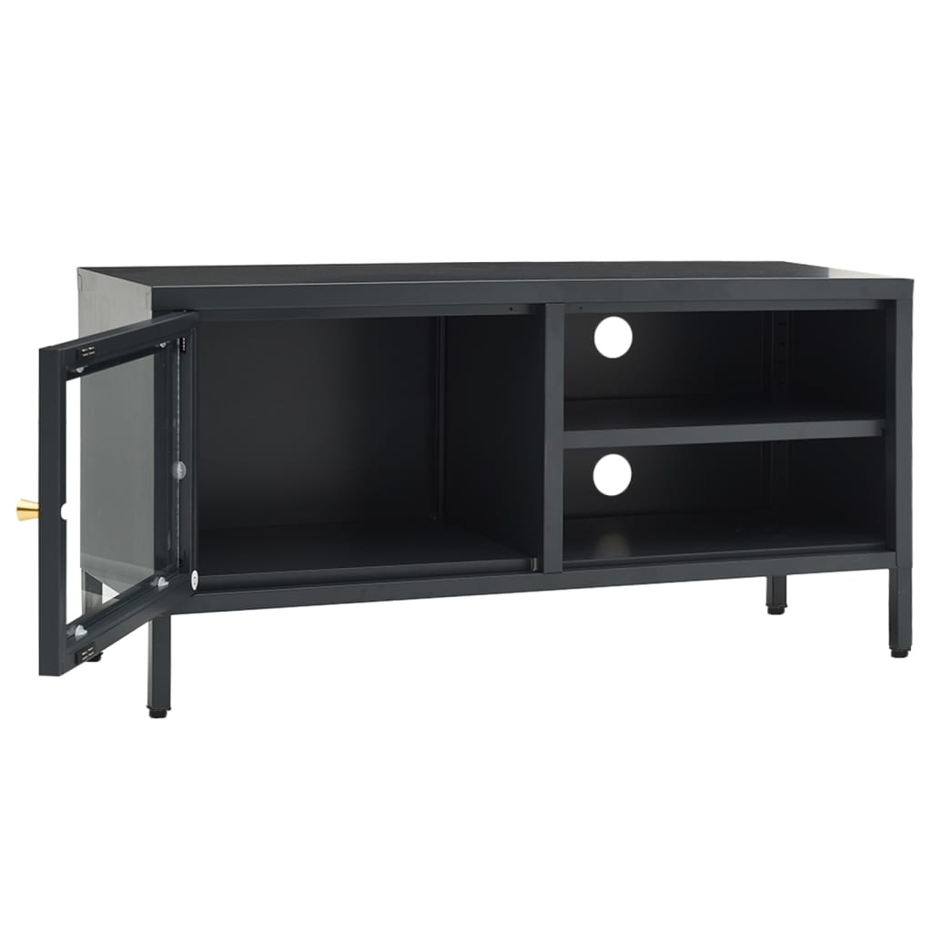 Meuble TV Anthracite 90x30x44 cm Acier et verre