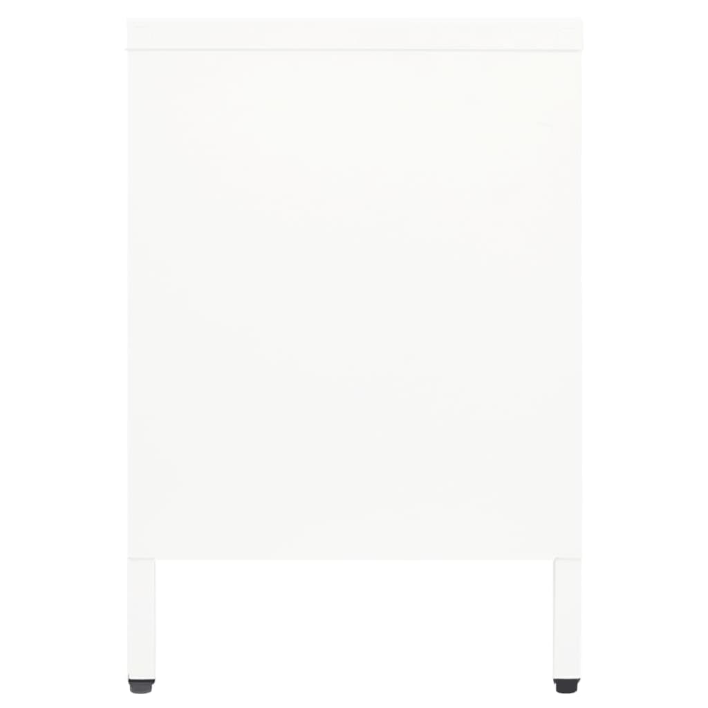 Meuble TV Blanc 105x35x52 cm Acier et verre