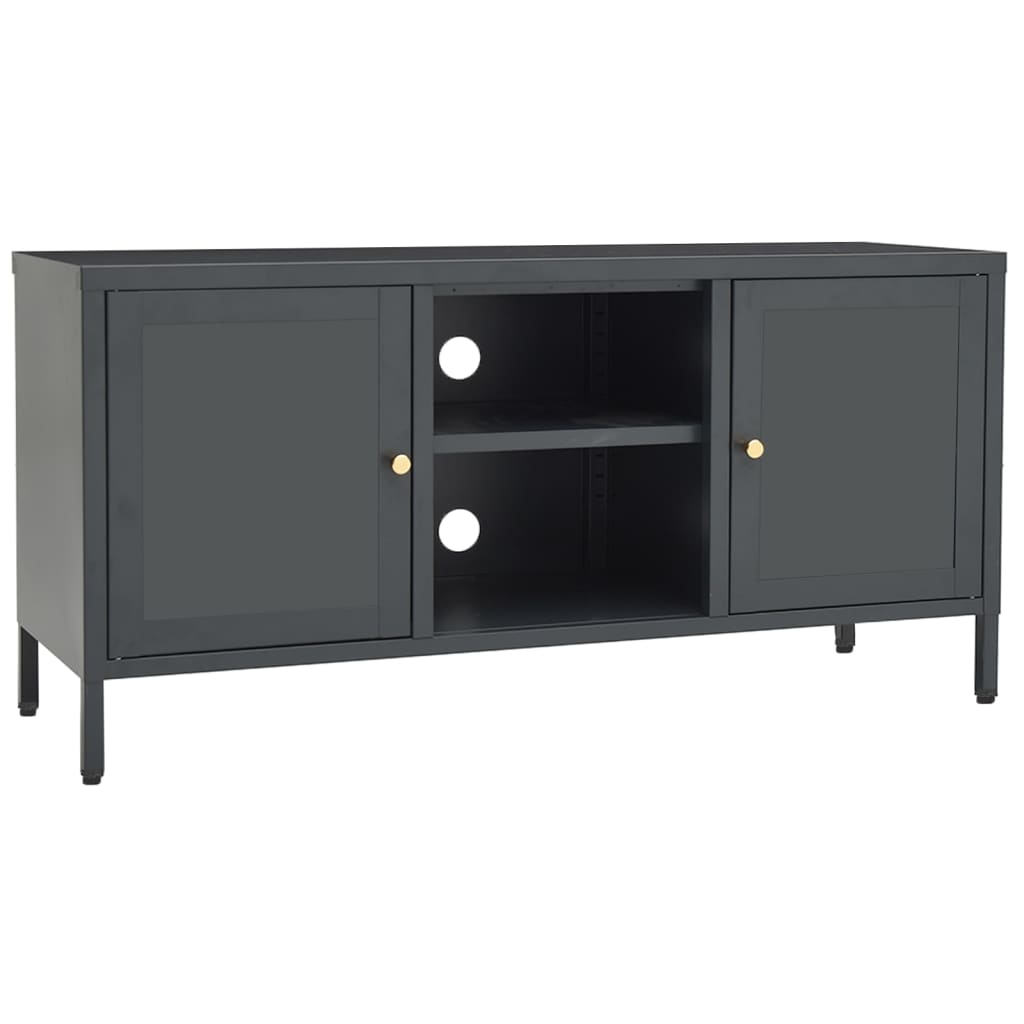 Meuble TV Anthracite 105x35x52 cm Acier et verre